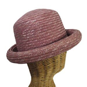 VINTAGE LADIES PINK STRAW BOWLER DERBY HAT  S/M